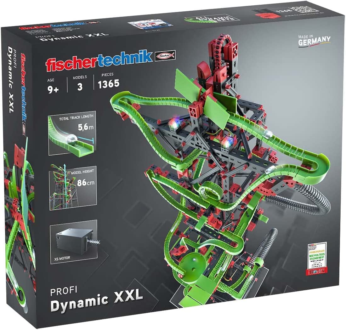 fischertechnik bumbiņu trase Dynamic XXL – mācību rotaļlieta ar motoru, cilpu un varavīksnes LED, zaļa, 9+ gadi