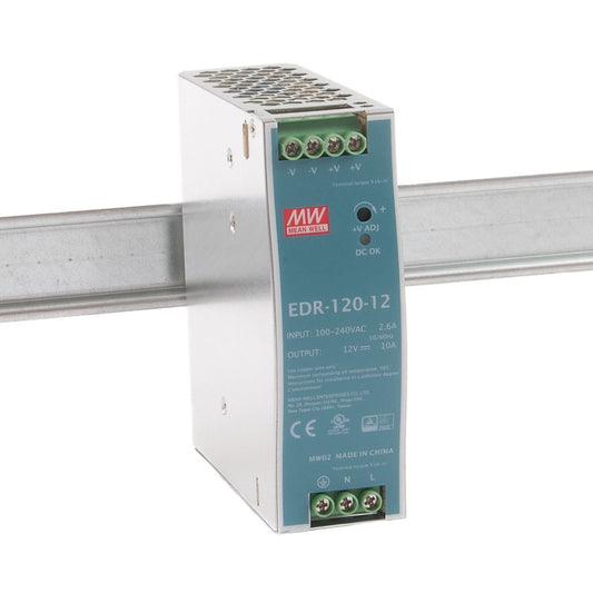MeanWell EDR-120-12 DIN rail power supply 120W 12V 10A compact efficient design