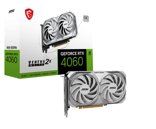 MSI GeForce RTX 4060 VENTUS 2X WHITE 8G OC - Dual-fan cooling, 8GB GDDR6 memory, optimized for gaming performance.