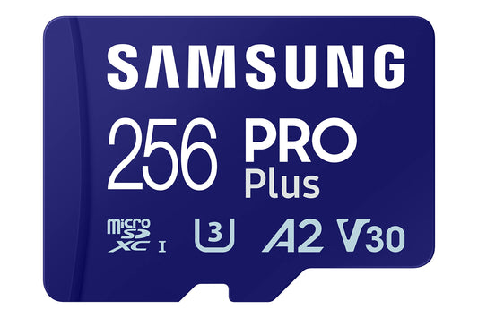 Samsung PRO Plus microSD karte + SD adapteris, 256 GB, mobilajai spēlēšanai viedtālruņos, planšetdatoros un portatīvajās konsolēs, UHS-I U3, Full HD & 4K UHD, 180 MB/s lasīšana, 130 MB/s rakstīšana, MB-MD256SA/EU