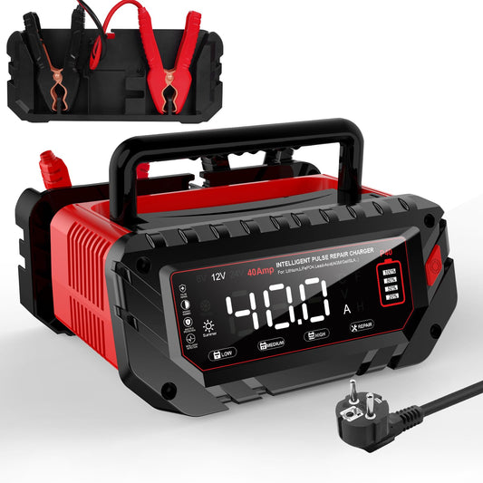 Automašīnas akumulatora lādētājs Haisito 40A, LCD displejs, 6V/12V/24V akumulatoru lādētājs automašīnām, lauksaimniecības tehnikai, laivām, Lithium LiFePO4 un svina-skābes akumulatoriem (AGM, MF, EFB u.c.)