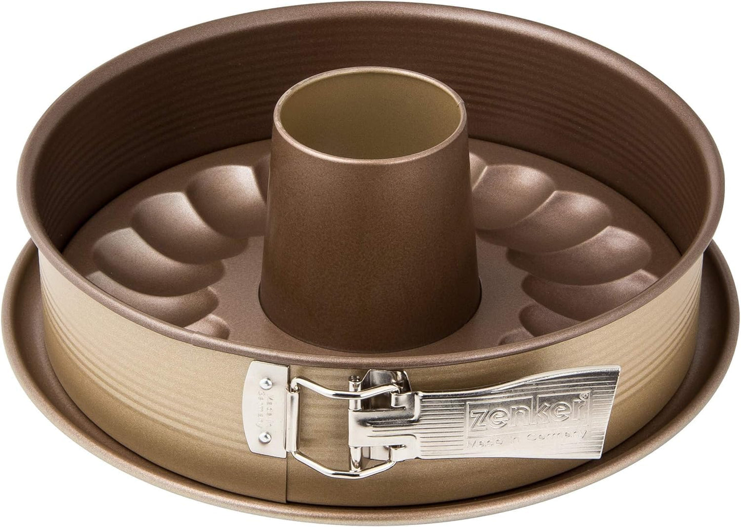 Zenker 7352 MOJAVE GOLD apses forma Ø 26 cm, stilīga cepamforma ar plakanu un cauruļveida pamatni, sarkankoka/zelta krāsā, Made in Germany