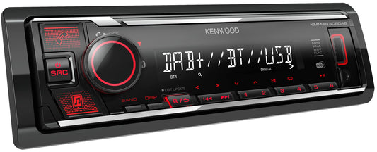 Kenwood KMM-BT408DAB - USB autoradio ar DAB+ un Bluetooth brīvroku ierīci (skaņas procesors, USB, AUX, 1 x Pre-Out 2.5 V, 4 x 50 Watt, taustiņu apgaismojums sarkans, iekļauta DAB+ antena)