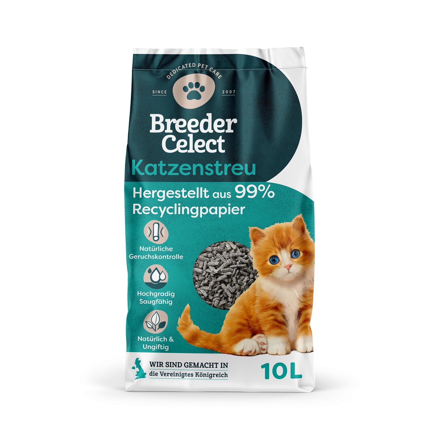 Dabīgi kaķu pakaiši Breeder Celect (10L) no 99% pārstrādāta papīra