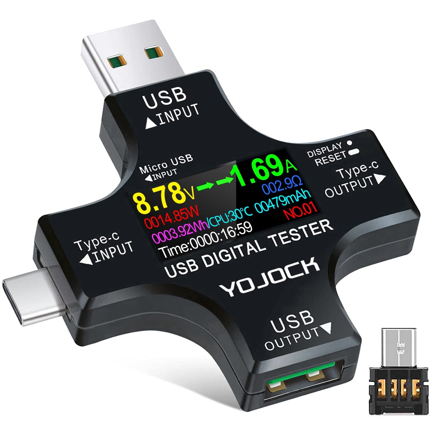 USB testeris 2-in-1 USB C strāvas mērītājs, digitāls multimetrs, jaudas mērītājs, voltmetrs, strāvas, jaudas un kapacitātes detektors