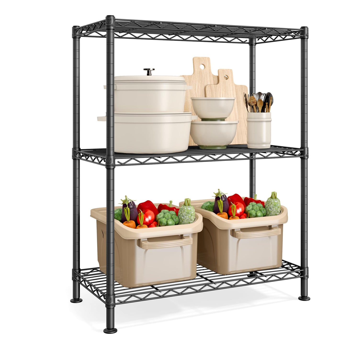 SONGMICS plaukts, metāla plaukts, augstumā regulējami plaukti, uzglabāšanas plaukts, statīva plaukts garāžai, guļamistabai, viesistabai, 3 līmeņi, 30 x 60 x 77 cm, tintes melns LGR163BH01
