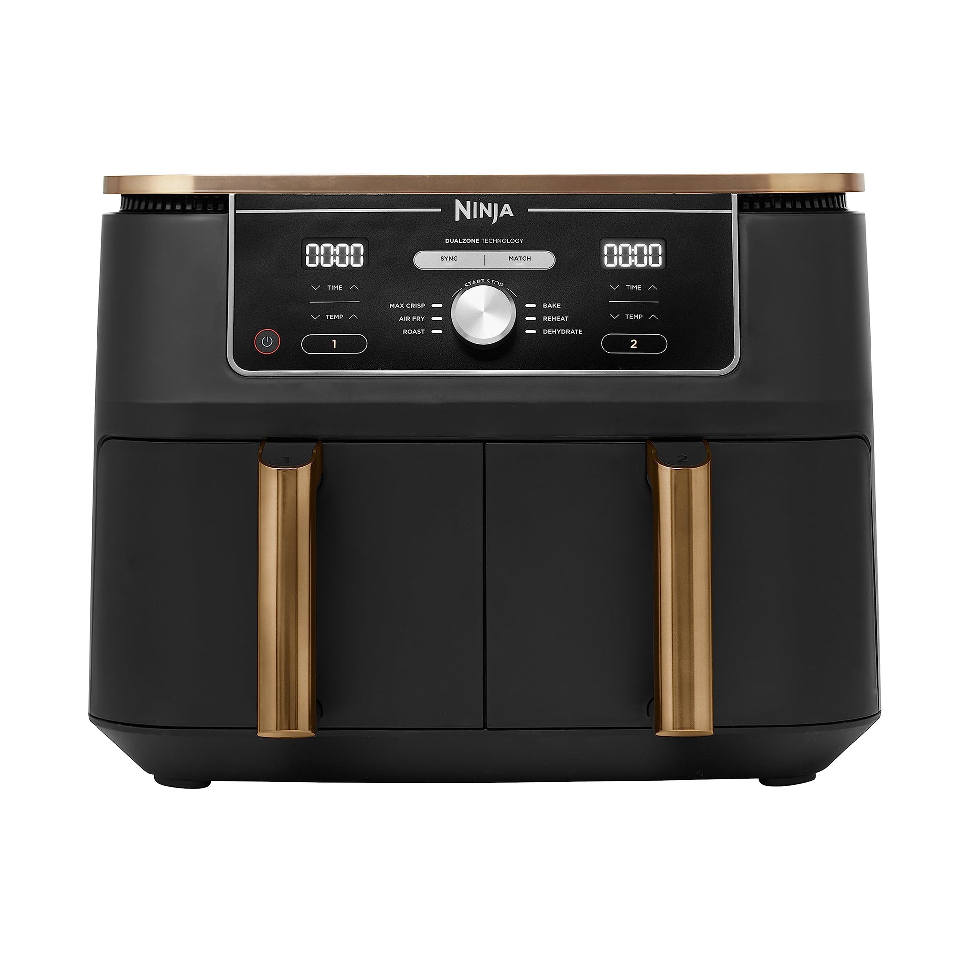 Ninja Foodi MAX Dual Zone - 9.5L air fryer, 2 compartments, non-stick, dishwasher-safe baskets, 6-in-1, copper/black.