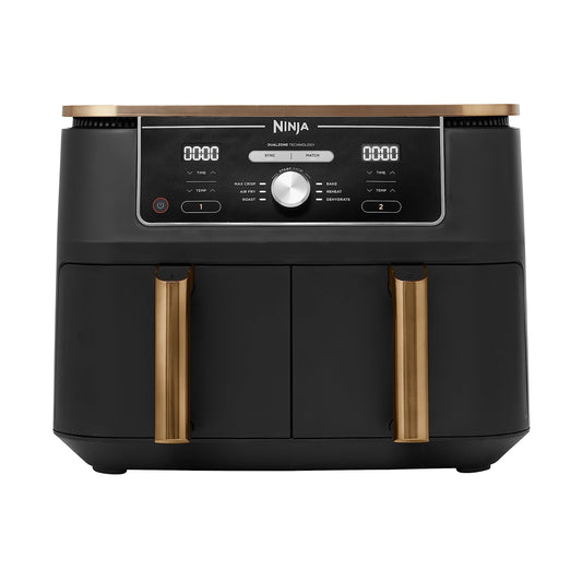 Ninja Foodi MAX Dual Zone - 9.5L air fryer, 2 compartments, non-stick, dishwasher-safe baskets, 6-in-1, copper/black.