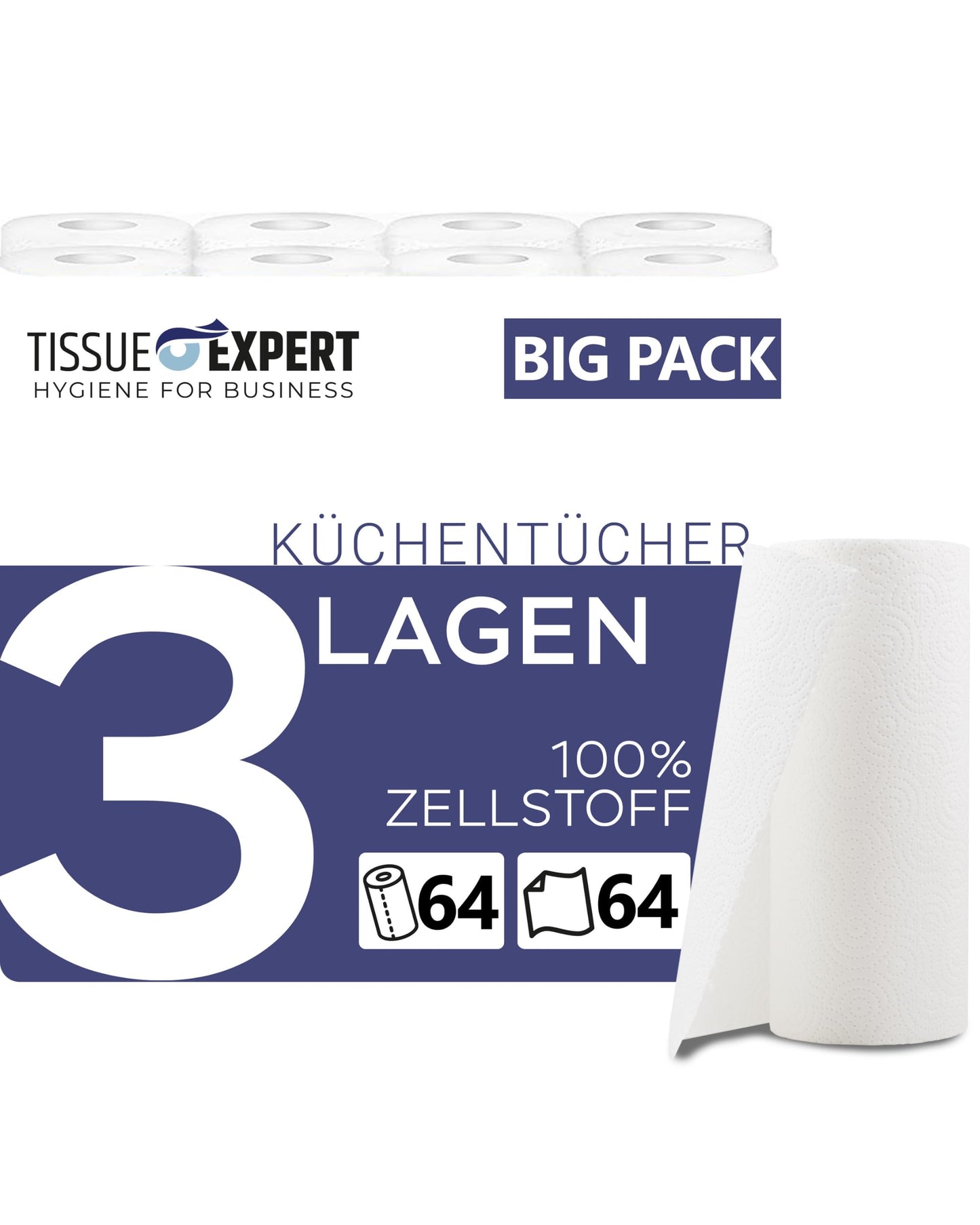 Papīra virtuves dvieļi Tissue Expert 3 kārtu | 64 ruļļi x 64 loksnes | lielais iepakojums