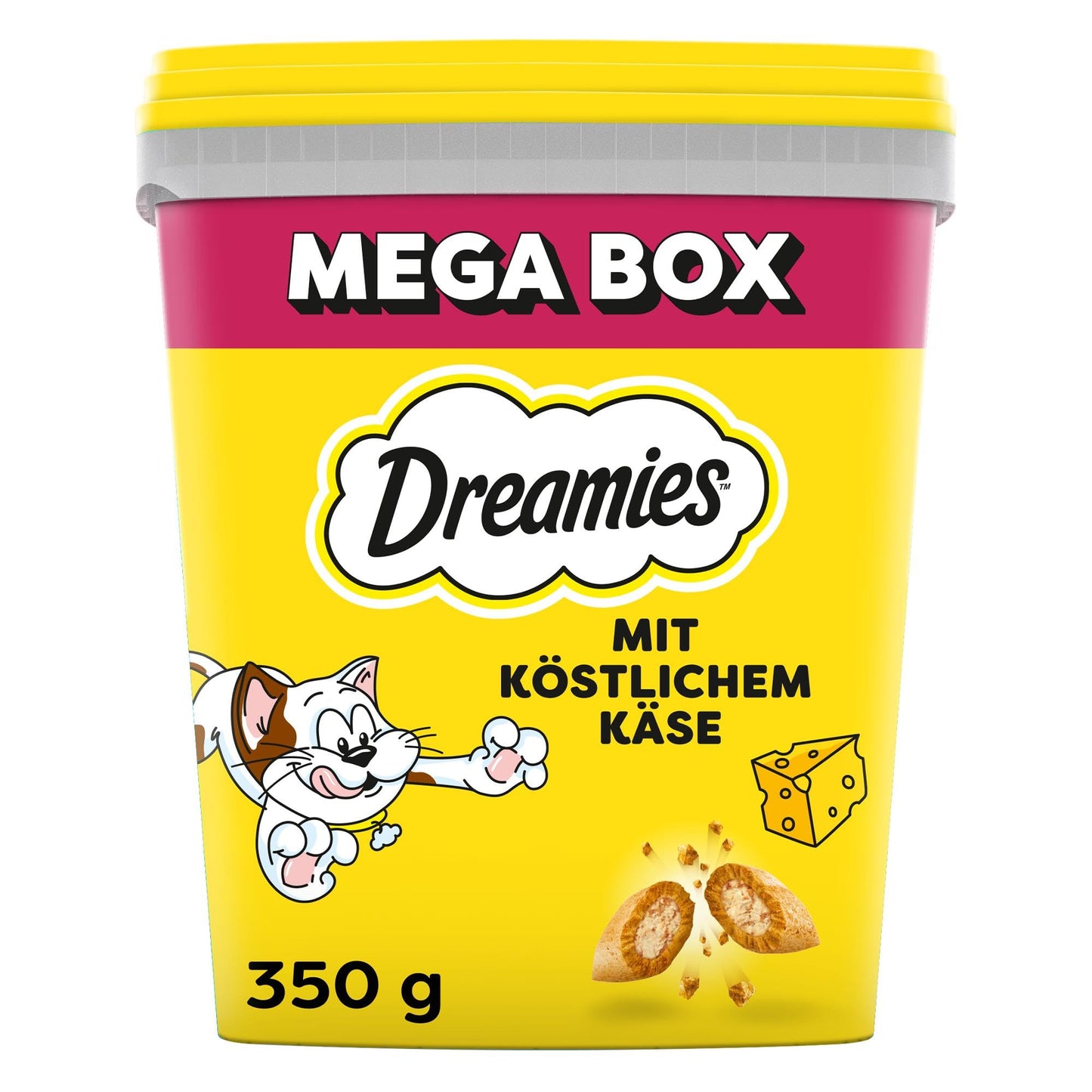 Kaķu našķi DREAMIES, 2x350 g, ar sieru, kraukšķīgi gardumi ar maigu pildījumu, Mega Box