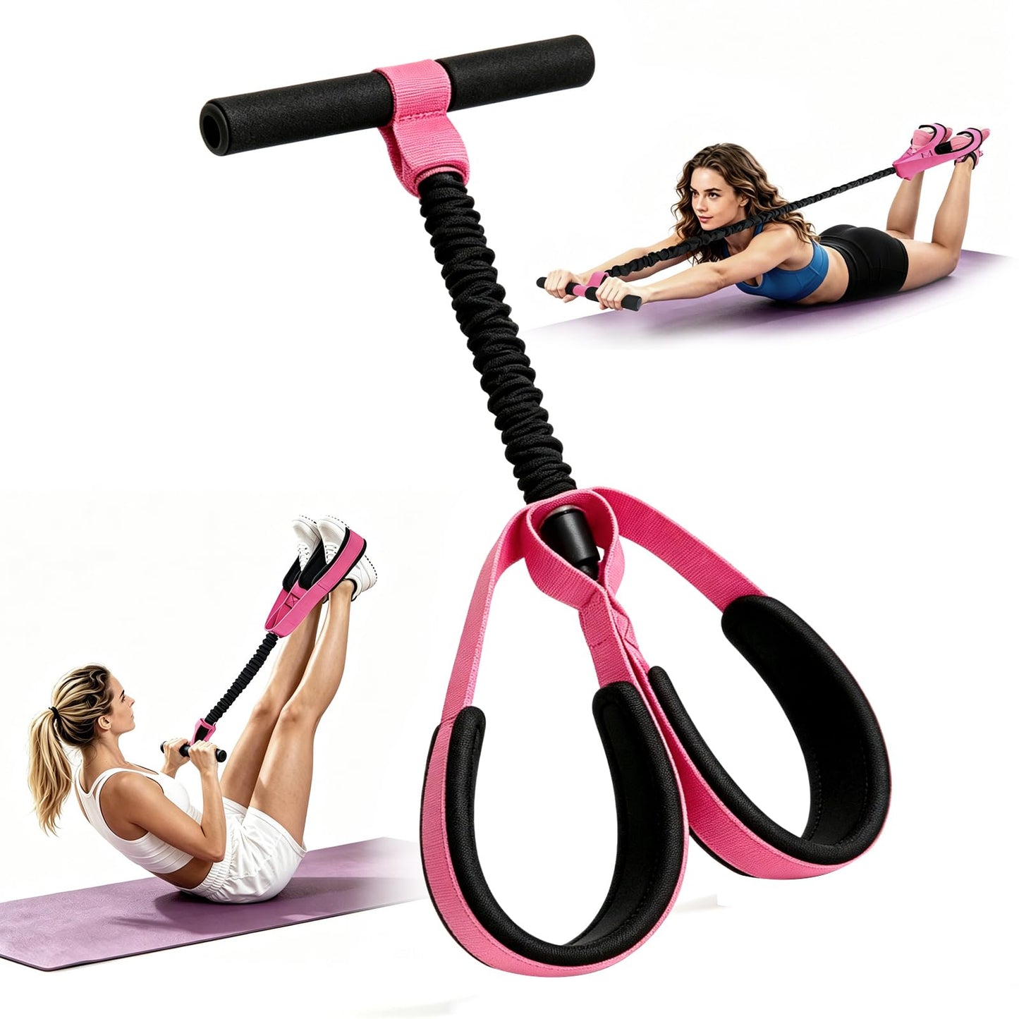 Ekmoey expanderis ar rokturiem, bodybuilding expander, vēdera trenažieris, rozā