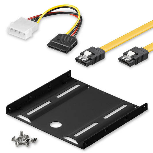 Goobay 65724 SSD Mounting Frame - 2.5" to 3.5" adapter with power adapter, SATA III cable, and screws included.