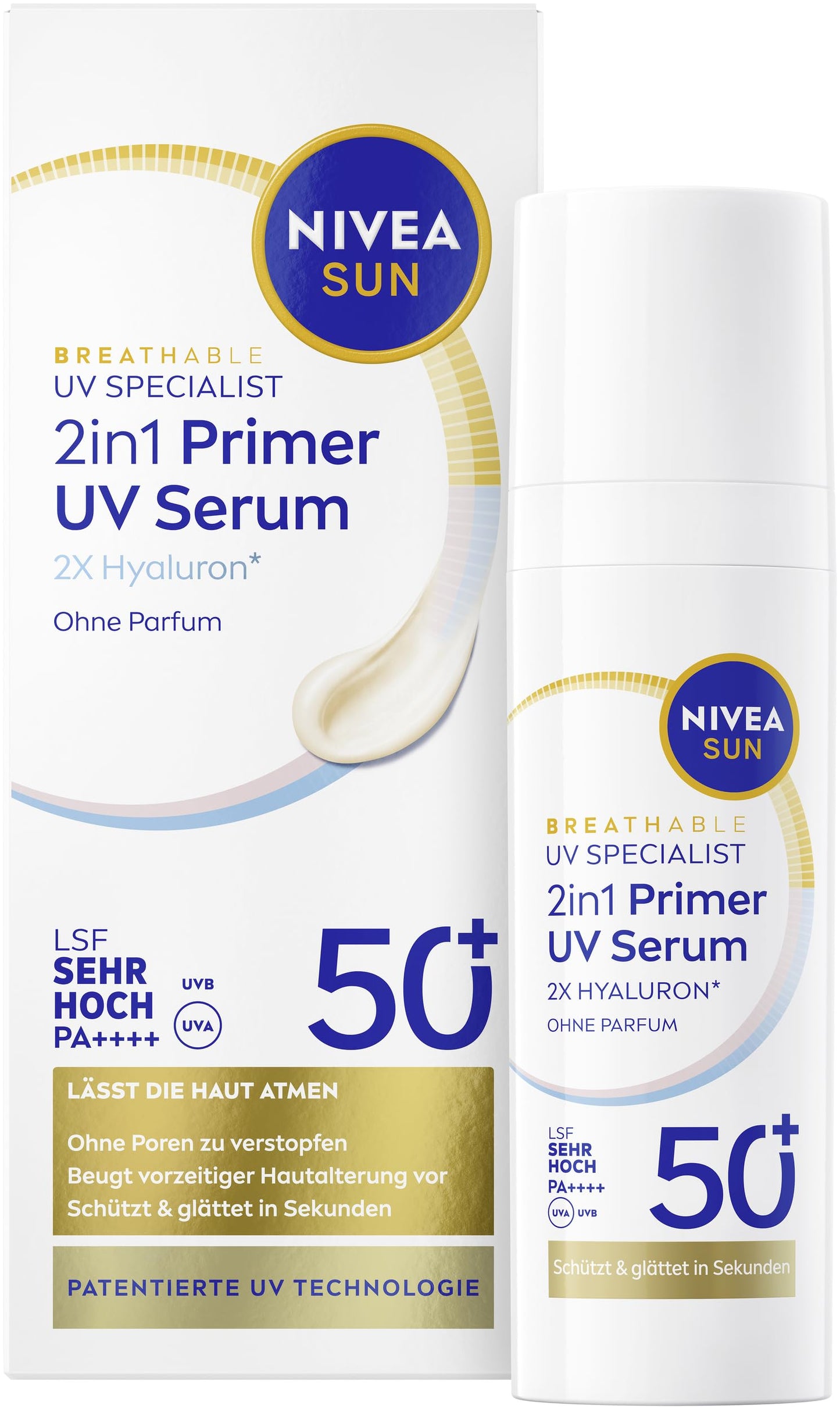 Sejas serums ar SPF 50+ NIVEA SUN 2in1 Primer Daily UV Serum, bez smaržvielām, ar hialuronu un antioksidantu, 30 ml