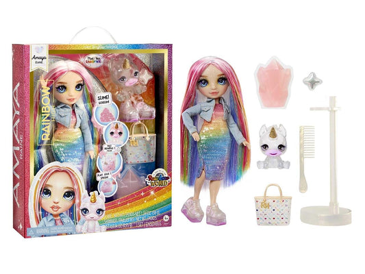 Rainbow High Amaya - 28 cm doll with shiny slime, magical pet, and fashion accessories for kids ages 4-12.