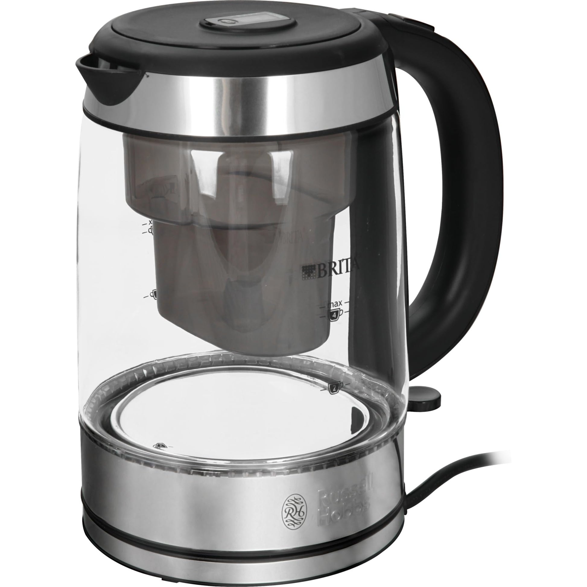 Russell Hobbs stikla tējkanna - 1.5L, 2200W, LED apgaismojums, MAXTRA+ filtrs, kaļķu filtrs, maiņas indikators