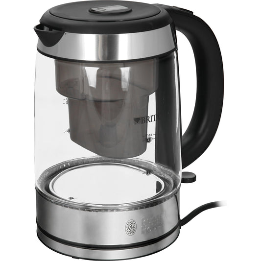 Russell Hobbs stikla tējkanna - 1.5L, 2200W, LED apgaismojums, MAXTRA+ filtrs, kaļķu filtrs, maiņas indikators