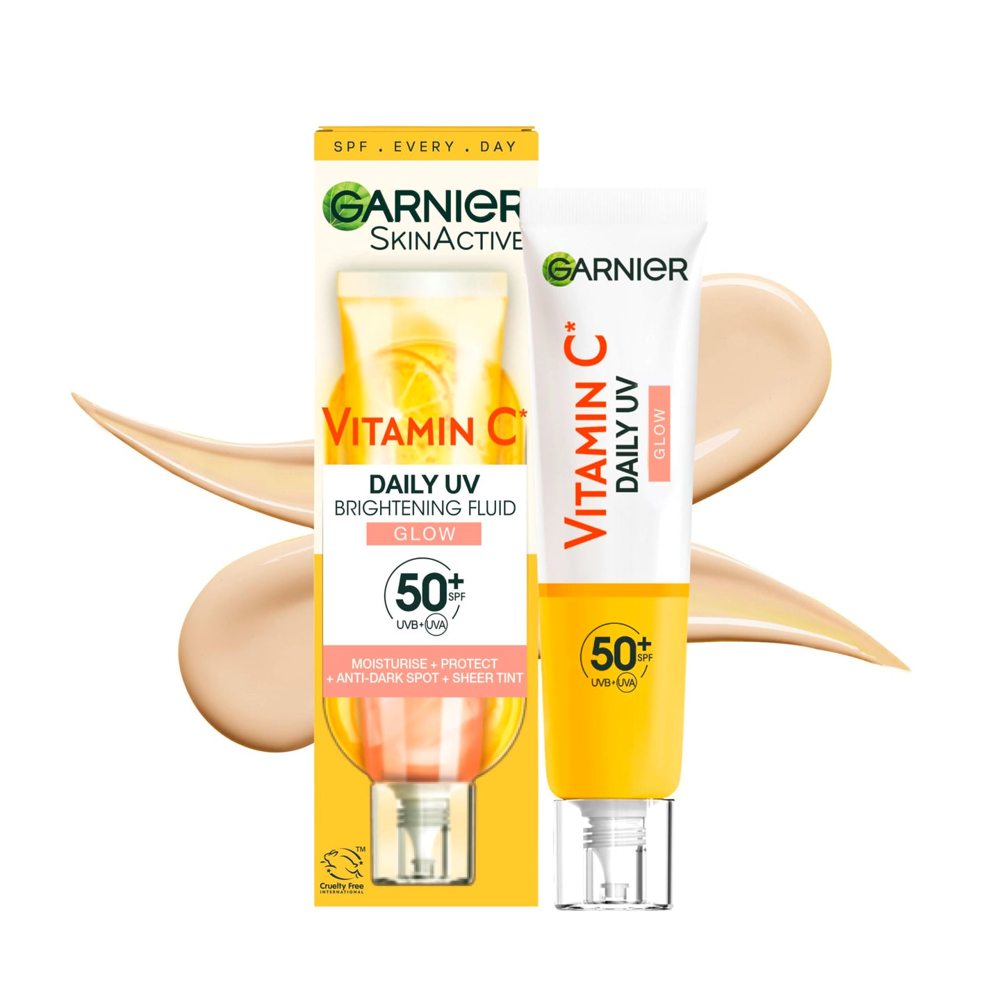 Saules aizsargkrēms sejai Garnier Vitamin C ikdienas saules fluid, SPF 50+, aizsargā un labo saules radītos bojājumus, izlīdzina ādas toni, sejai un kaklam, vegāns, visiem ādas tipiem, Daily UV Glow, 40 ml