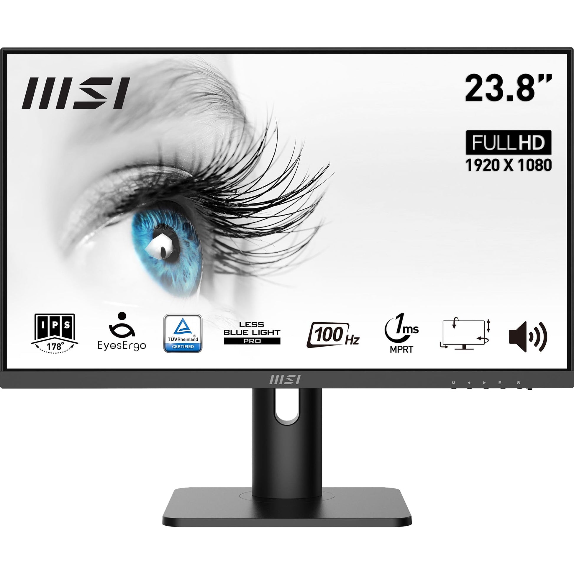MSI Pro MP243XP Monitor - 23.8" Full HD, IPS, 100Hz, VESA mount, built-in speakers, HDMI 1.4, DP 1.2a