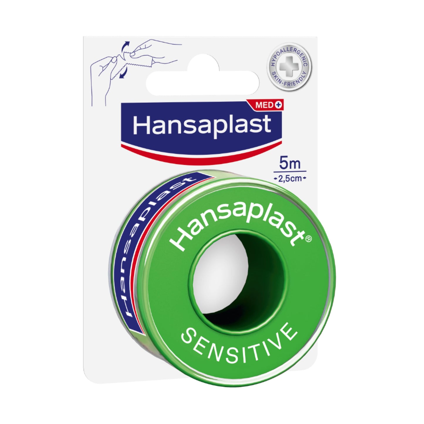 Fiksējošais plāksteris Hansaplast Sensitive 5 m x 2,5 cm, hipoalerģiska lente jutīgai ādai