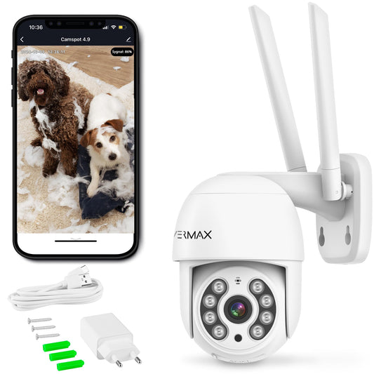 Overmax Camspot 4 āra uzraudzības kamera, Wi-Fi, divvirzienu komunikācija, lietus un saules izturīga, plūstoša attēla, 2.5K izšķirtspēja, objektu izsekošana, krāsu nakts režīms (CAMSPOT 4.0 PTZ)