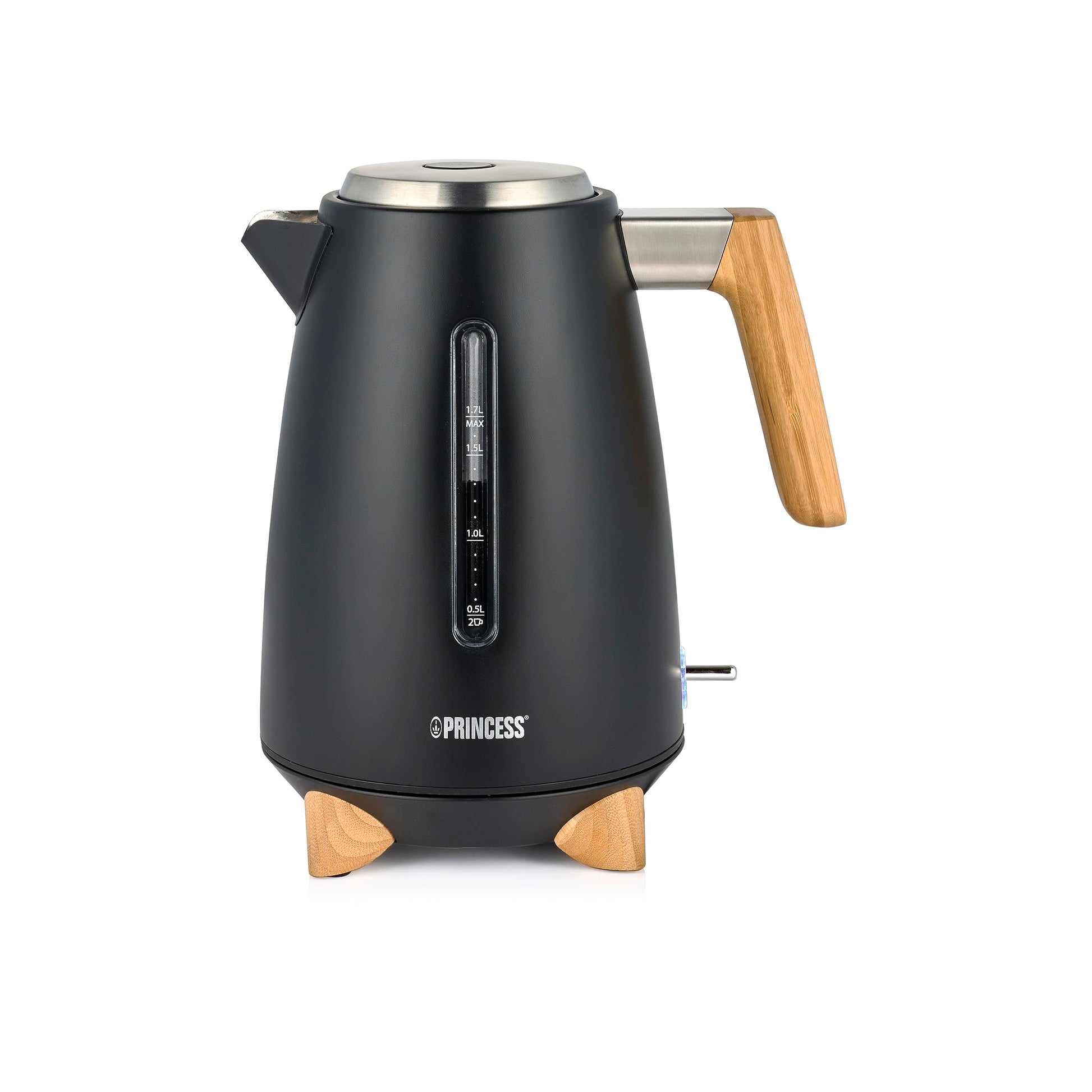 Princess tējkanna Pure - 1,7 L, bambusa dizains, 360° rotējoša, 3000 W, matēts melns.