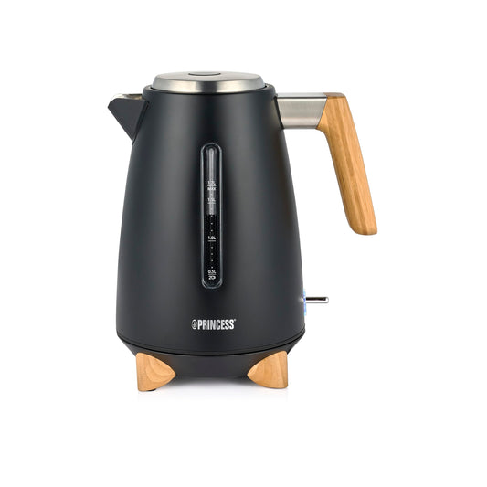 Princess tējkanna Pure - 1,7 L, bambusa dizains, 360° rotējoša, 3000 W, matēts melns.