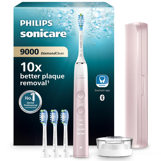 Philips Sonicare DiamondClean 9000 elektriskā zobu birste, īpašā izdevumā – skaņas zobu birste, tīrāki zobi, 4x C3 Premium Plaque Defense zobu birstes galviņas, rozā (modelis HX9911/79)