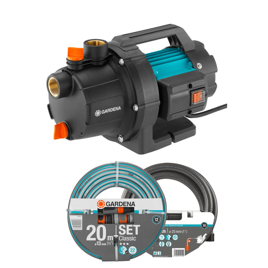 Dārza sūkņa komplekts Gardena 09011-47 3000/5, līdz 3.000 l/h ar šļūtenes komplektu