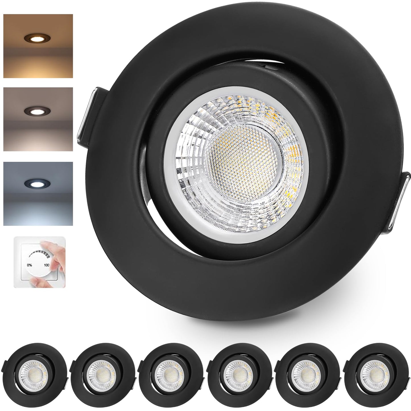 LED iebūvējami gaismekļi 230V dimmējami melni LED spoti IP44 vannasistabai, grozāmi griestu prožektori, silti balta neitrāli balta auksti balta griestu lampa virtuvei, viesistabai, 6 gab. komplekts