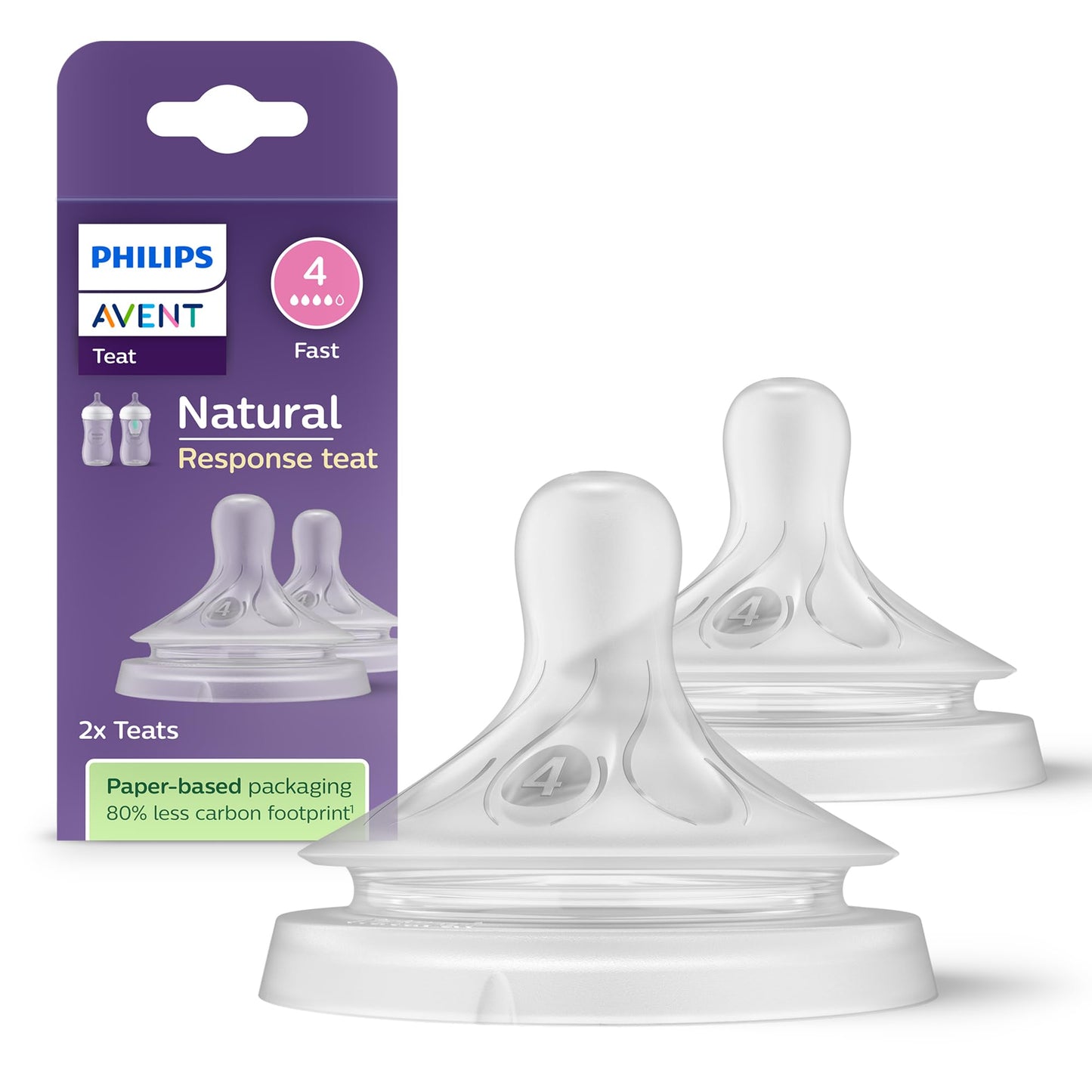 Philips AVENT Natural Response knupīši, 2 gab., plūsmas ātrums 4, zīdaiņiem no 3 mēnešiem, bez BPA, SCY964/02