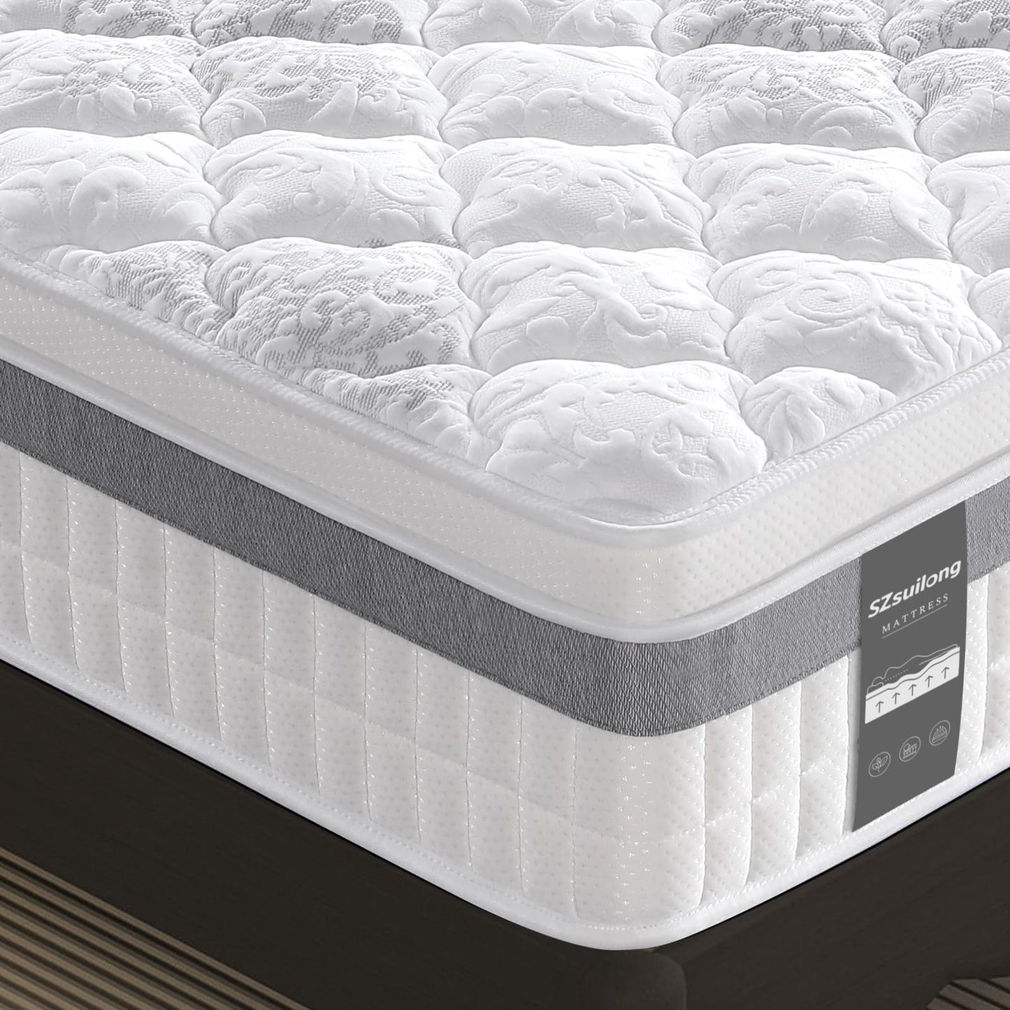 Matracis SZsuilong 90x200 cm H3 H4, augstums 28cm, 7 zonu kabatatsperu matracis, ortopēdisks ar Comfort Memory Foam slāni, Oeko-Tex sertificēts, muguras atbalstam