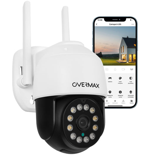 Overmax CAMSPOT 4.95 QHD 4MPx āra PTZ kamera, krāsu nakts režīms 60m, rotējoša kamera 355°/90°, skatīšanās leņķis 100°, kustības noteikšanas trauksme, divvirzienu audio, automātiska sekošana, āra lietošanai.