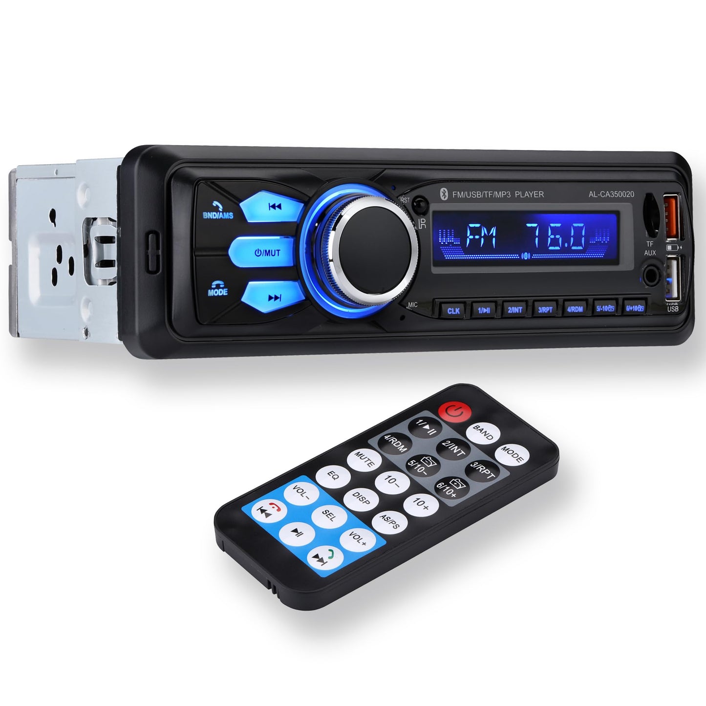 Automagnetola Altaudia 1 DIN 4x45W ar Bluetooth 5.0, AUX, MP3, x2 USB, FM, brīvroku funkciju, 7 krāsām, tālvadības pulti, atmiņas funkciju, LCD displeju, iOS un Android