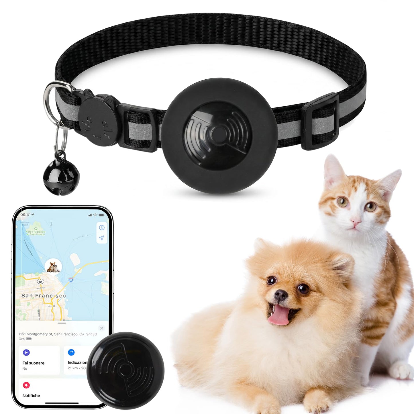 Kaķu un suņu GPS izsekošanas ierīce Qoosea, saderīga ar iOS un Android, bez abonēšanas, mini mājdzīvnieku trackers ar kaklasiksnu, ūdensizturīgs trackeris mājdzīvniekiem, atslēgām, koferiem un mugursomām
