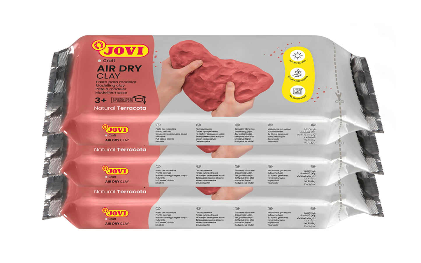 Jovi Air Dry modelēšanas masa, gatava lietošanai, gaisā žūstoša, uz mitrā māla bāzes, 500 g terakotā, 3 gab. komplekts