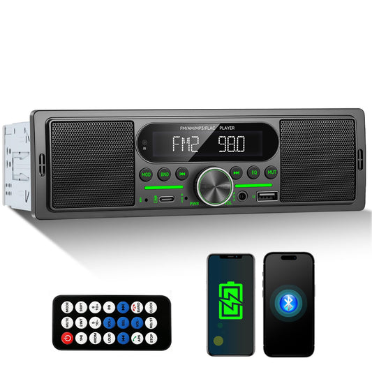 GOHHDL 1-DIN Bluetooth auto radio ar iebūvētu skaļruni, digitālo FM/AM radio, Type-C uzlādes pieslēgvietu, USB/AUX ieeju, SD/TF kartes slotu, EQ, krāsainu taustiņu apgaismojumu un tālvadības pulti
