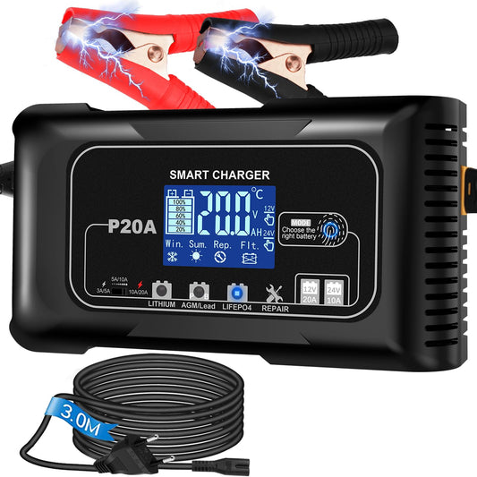 Auto akumulatora lādētājs HTRC 20A, 12V/24V, AGM, Gel, EFB un LiFePO4 akumulatoriem
