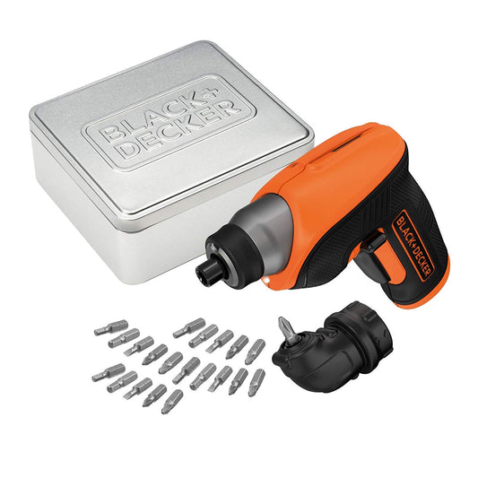Black+Decker Pivot Screwdriver CS3653LCAT - 3.6V, 1.5Ah Li-Ion, 2-position handle, LED light, magnetic bit storage, 20 bits included.