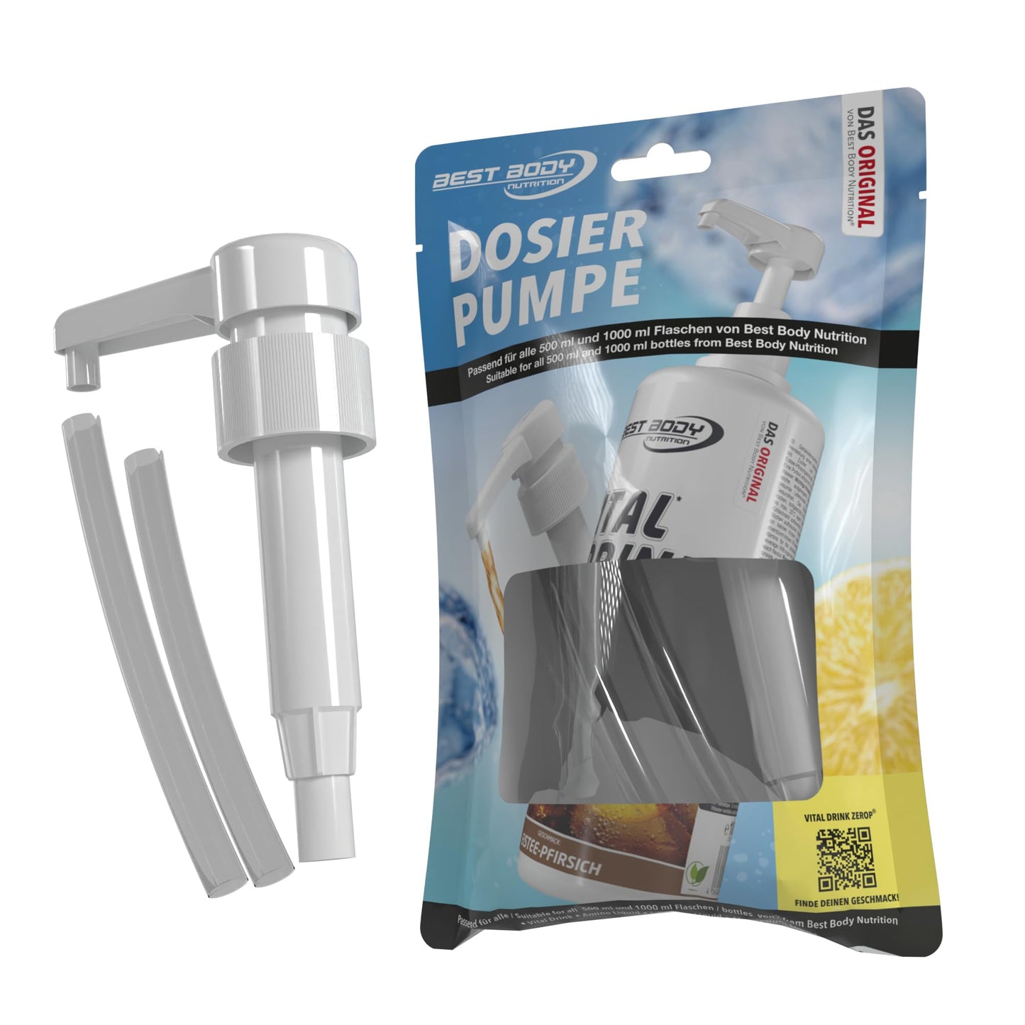 Dozēšanas pumpis Best Body Nutrition 500ml un 1000ml pudelēm, sīrupa pumpis Vital Drink Zerop, 1 pumpa = 5 ml koncentrāta