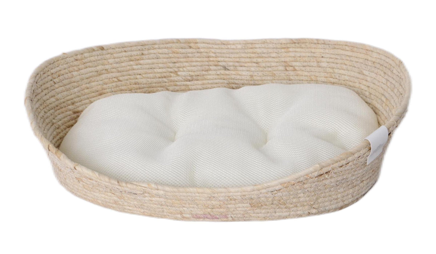 Dehner Premium Lovely mīkstā kaķu gulta dziļam miegam, 58 x 48 x 18 cm, dabīgs materiāls/plīšs, balta/bēša