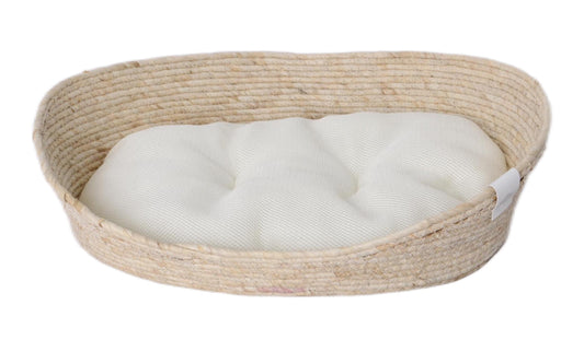 Dehner Premium Lovely mīkstā kaķu gulta dziļam miegam, 58 x 48 x 18 cm, dabīgs materiāls/plīšs, balta/bēša
