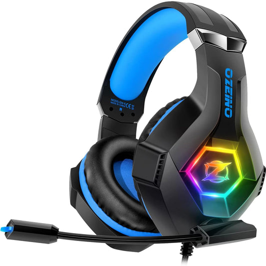 Spēļu austiņas Ozeino ar mikrofonu Xbox, PS4, PS5 un PC, 3D telpiskā skaņa, trokšņu slāpēšana, RGB apgaismojums, 50 mm neodīma draiveri