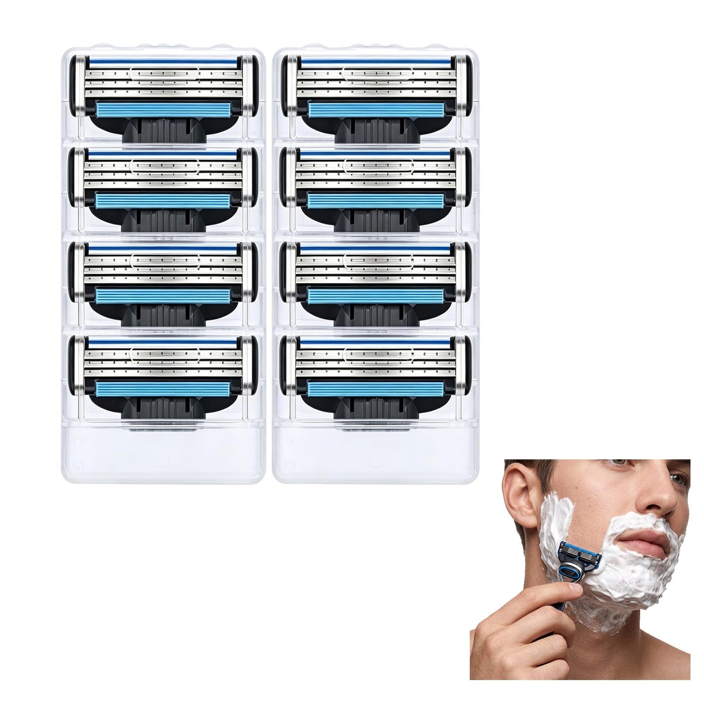 8 Gillette Mach 3 skūšanās asmeņi manuālajam skuveklim, rezerves asmeņi