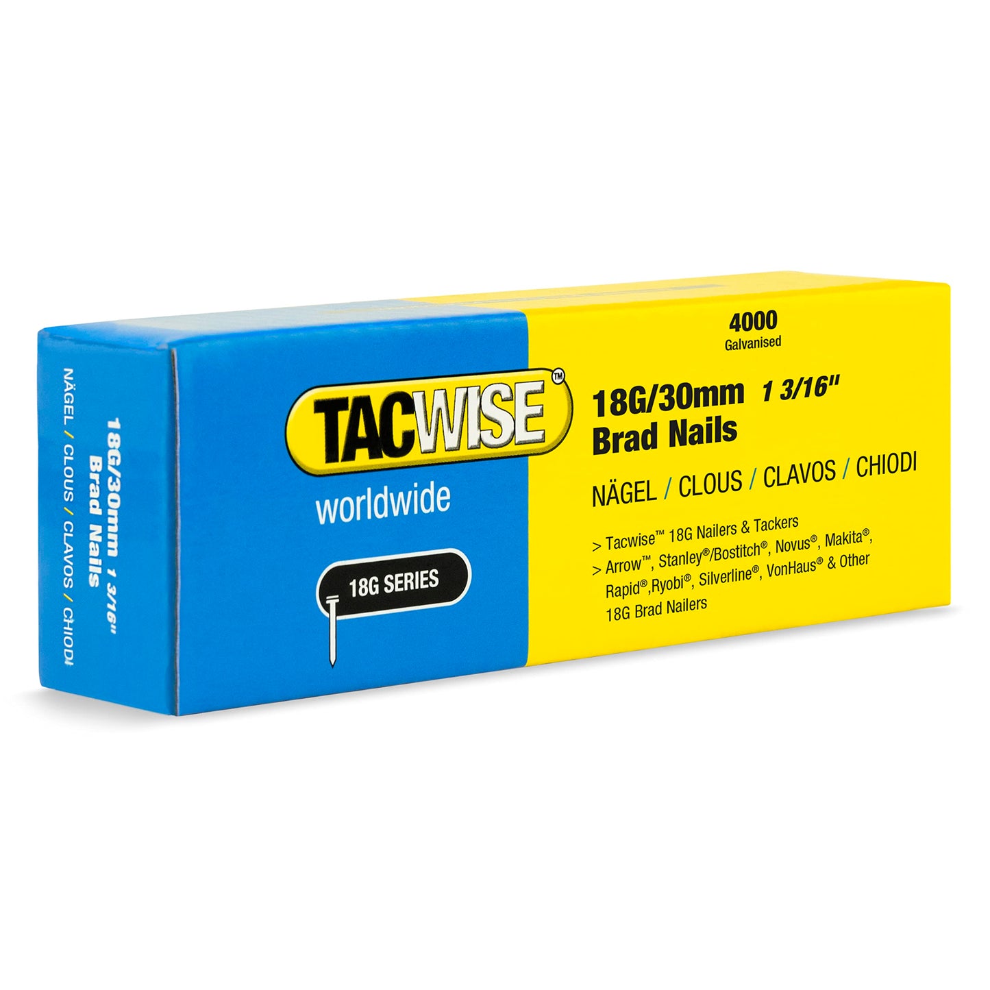 Skavošanas naglas Tacwise 1711, Brad, 18G/30 mm, cinkotas, 4000 gab.