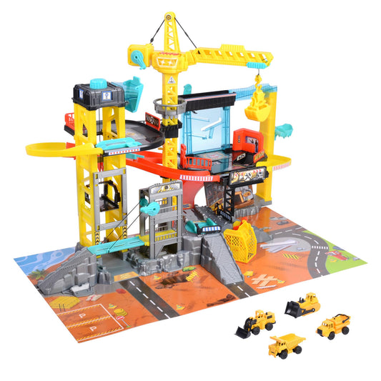 Dickie Toys būvlaukuma rotaļlieta - liels komplekts ar celtni, 4 transportlīdzekļiem, gaismu, skaņu un piederumiem.