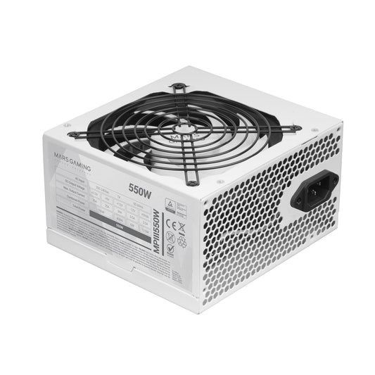 MARSGAMING MPIII550 - 550W ATX power supply, 85% efficiency, Silent AI-RPM technology, 5-year warranty, white design