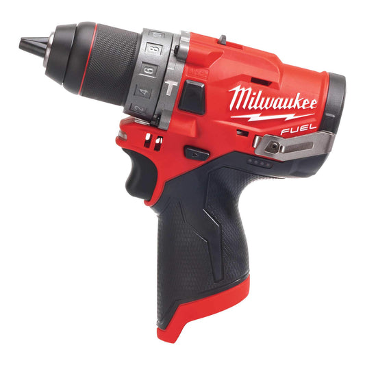 Milwaukee 8754602 M12 FPD/0 - 12V cordless drill, red and black, lightweight, powerful, no battery or charger included.