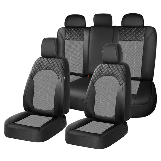 Auto sēdekļu pārvalku komplekts FLORICH, priekšējo un aizmugurējo sēdekļu pārvalki, PU āda un Air-Mesh, elpojoši sēdekļu aizsargi, universāli piemēroti lielākajai daļai auto un SUV (komplekts, melns un pelēks)
