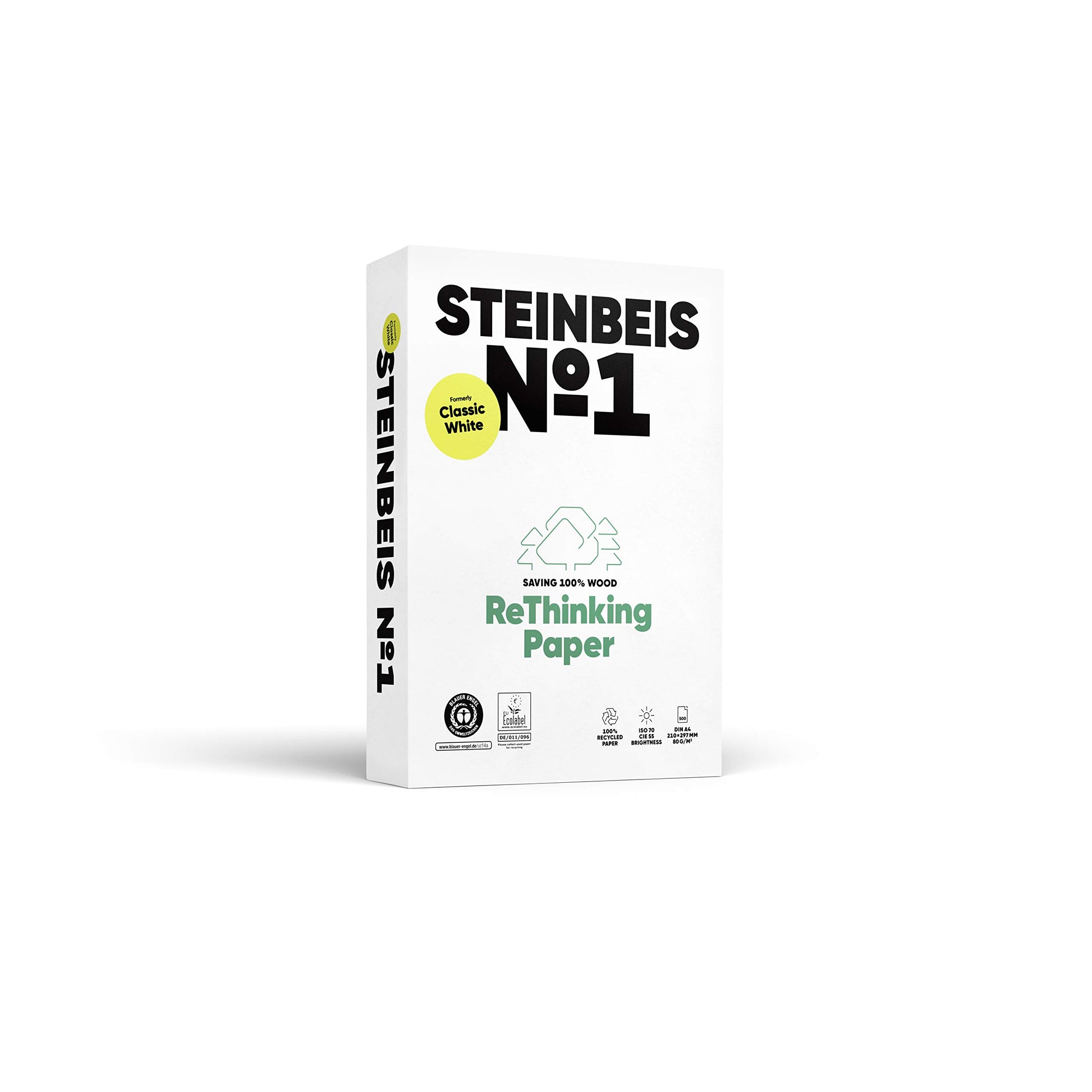 STEINBEIS Nr. 1 CLASSICWHITE - 100% recycled A4 paper, natural tone, 80g, 500 sheets, Blue Angel certified.