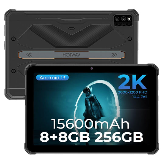 HOTWAV R6 Ultra āra planšetdators, Android 13 2K FHD+ 10.4 collas 15600mAh planšetdators, Octa-Core 16(8+8)GB RAM + 256GB ROM + 2TB paplašināms, 16MP+16MP kamera IP68/IP69K planšetdators, 4G Dual SIM/5G WiFi/BT5/GPS